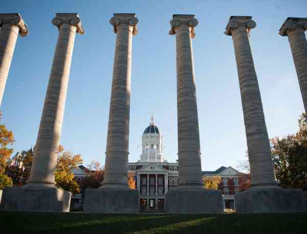 Columns on the Quad on Mizzou's campus.