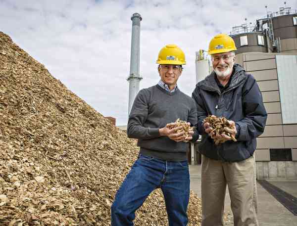 Researchers in the college and at the MU Center for Agroforestry holding wood chips.
